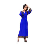 3Pc Luxury Bridal Long Night Gown Set-Blue